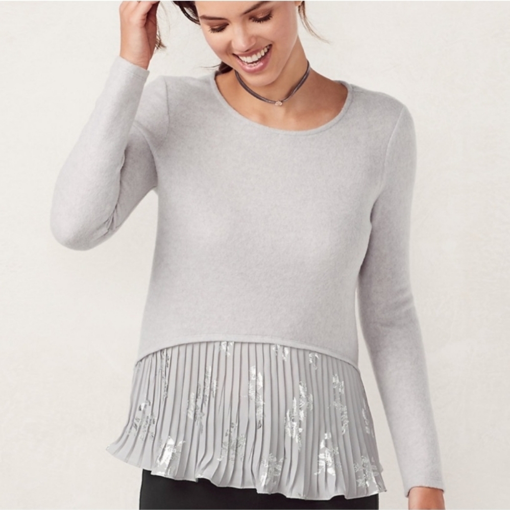 Lauren Conrad Metallic Shimmer Holiday Party Pleated Pull-Over Sweater Top Sz M